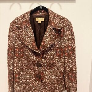 Peck & Peck Brown Linen Statement Jacket Blazer Fall  Chic Workwear 14 Office